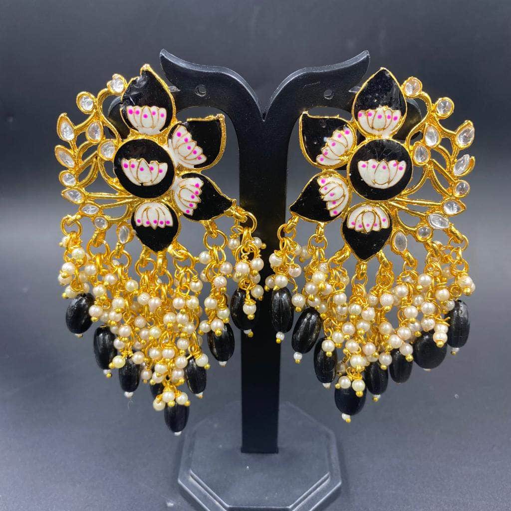 Zevar Earrings Very Beautifull Black Pearl Kundan Earring Desing By zevar.