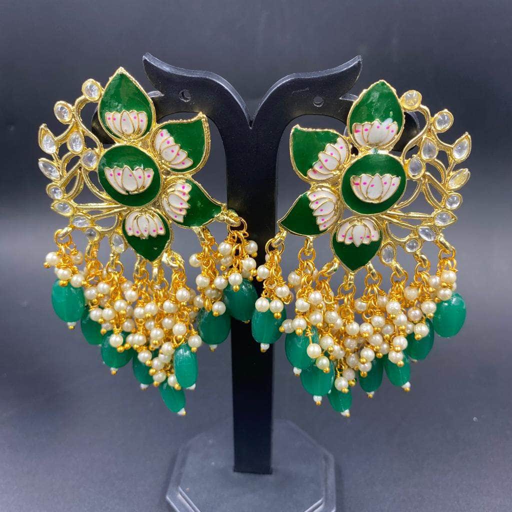 Zevar Earrings Very Beautifull Green Pearl Kundan Earring Desing By zevar.