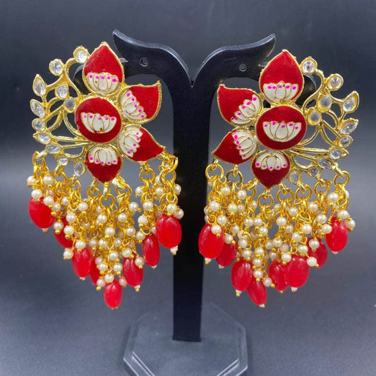 Zevar Earrings Very Beautifull Red Pearl Kundan Earring Desing By zevar.