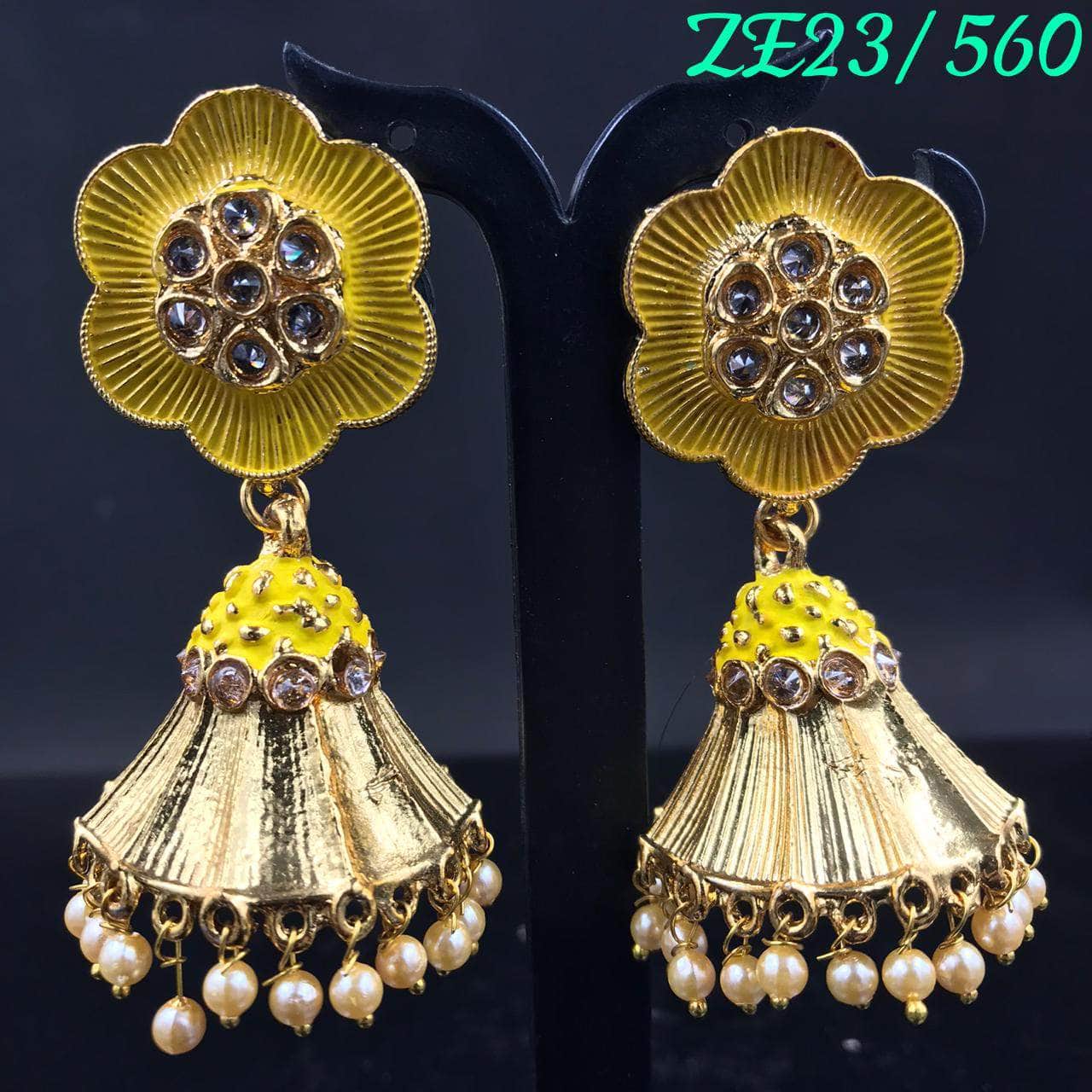 Zevar Earrings Yellow Kundan Earrings Jhumkas Design By Zevar