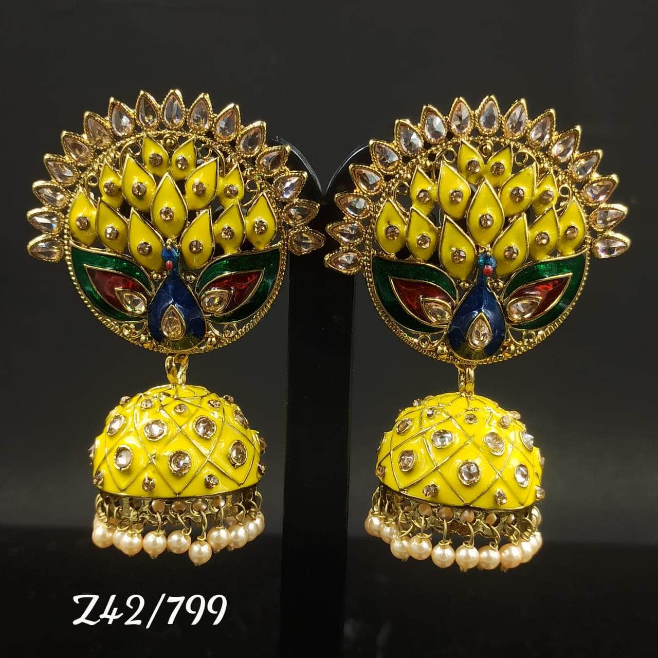 Zevar Earrings YELLOW Kundan Minakari & Pearl Earring By Zevar