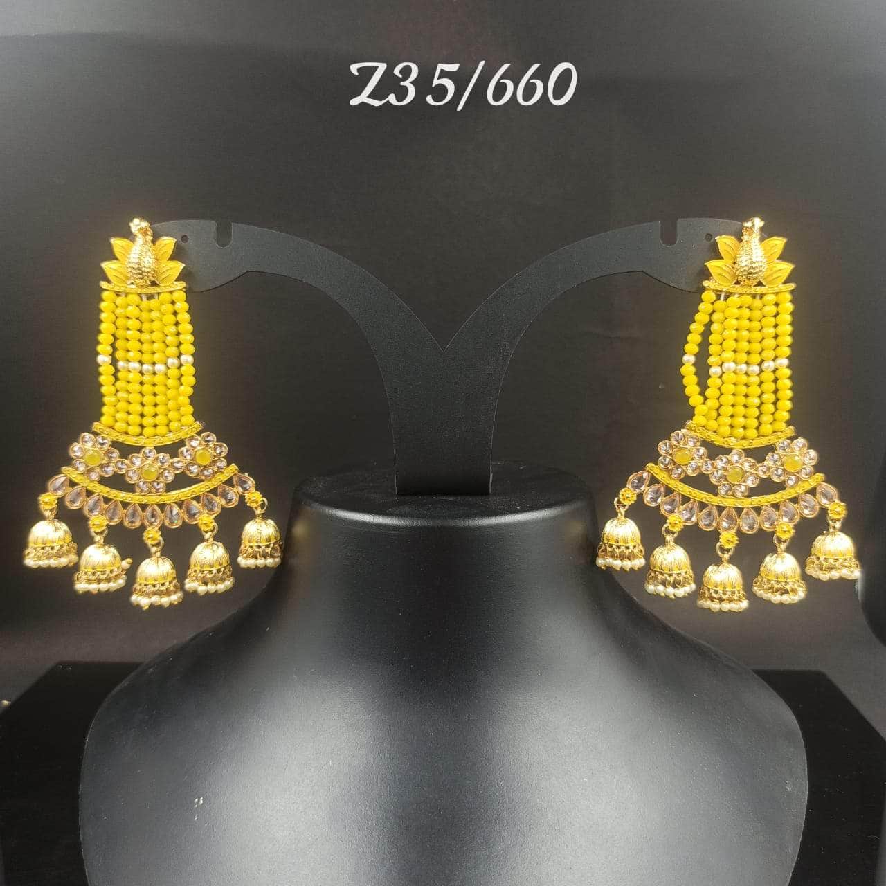 Zevar Earrings YELLOW Kundan Minakari & Pearl Earrings Design By Zevar