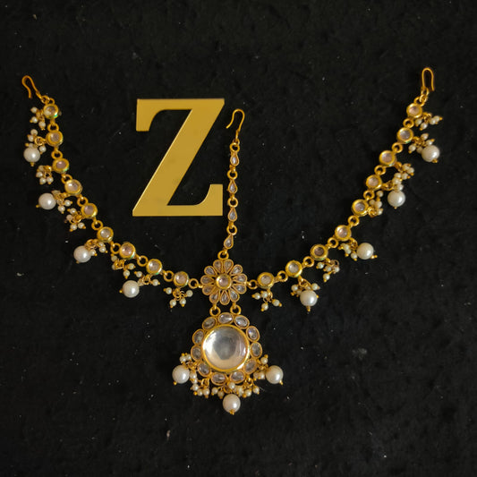 Zevar Gold-Plated Coper Kundan-Studded & Pearl Beaded Handcrafted Matha Patti By Zevar
