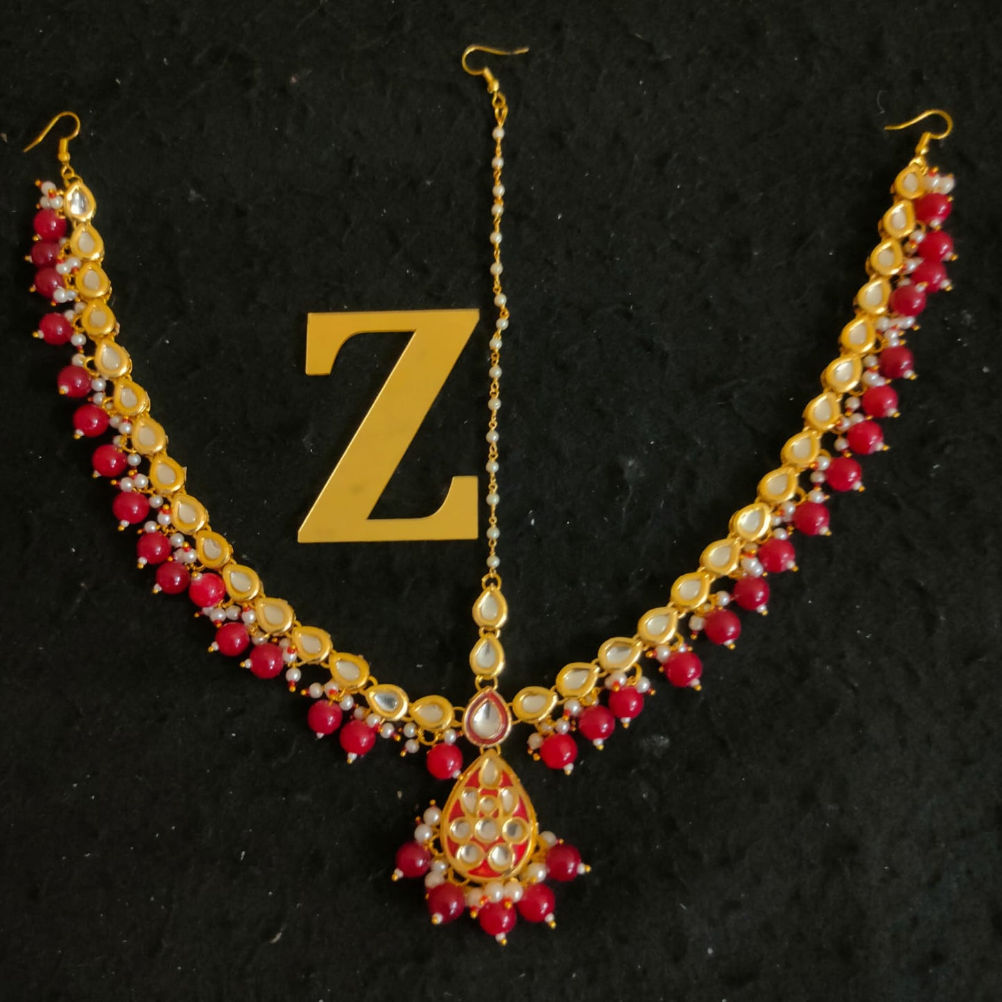 Zevar Gold-Plated Coper Kundan-Studded & Pearl Beaded Handcrafted Matha Patti By Zevar