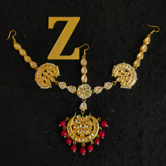 Zevar Gold-Plated Kundan-Studded & Pearl Beaded Handcrafted Matha Patti By Zevar