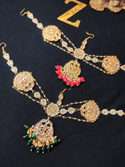 Zevar Gold-Plated Kundan-Studded & Pearl Beaded Handcrafted Matha Patti By Zevar