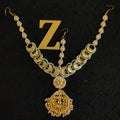 Zevar Gold-Plated White & Green Kundan-Studded & Pearl Beaded Handcrafted Matha Patti By Zevar