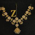 Zevar Gold-Plated White & Green Kundan-Studded & Pearl Beaded Handcrafted Matha Patti By Zevar