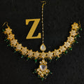 Zevar Gold-Plated White & Green Kundan-Studded & Pearl Beaded Handcrafted Matha Patti By Zevar