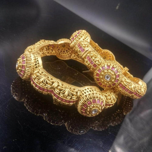 Classy Looking Gold Studded Bangle Pair - Bangles-and-bracelets - Zevar