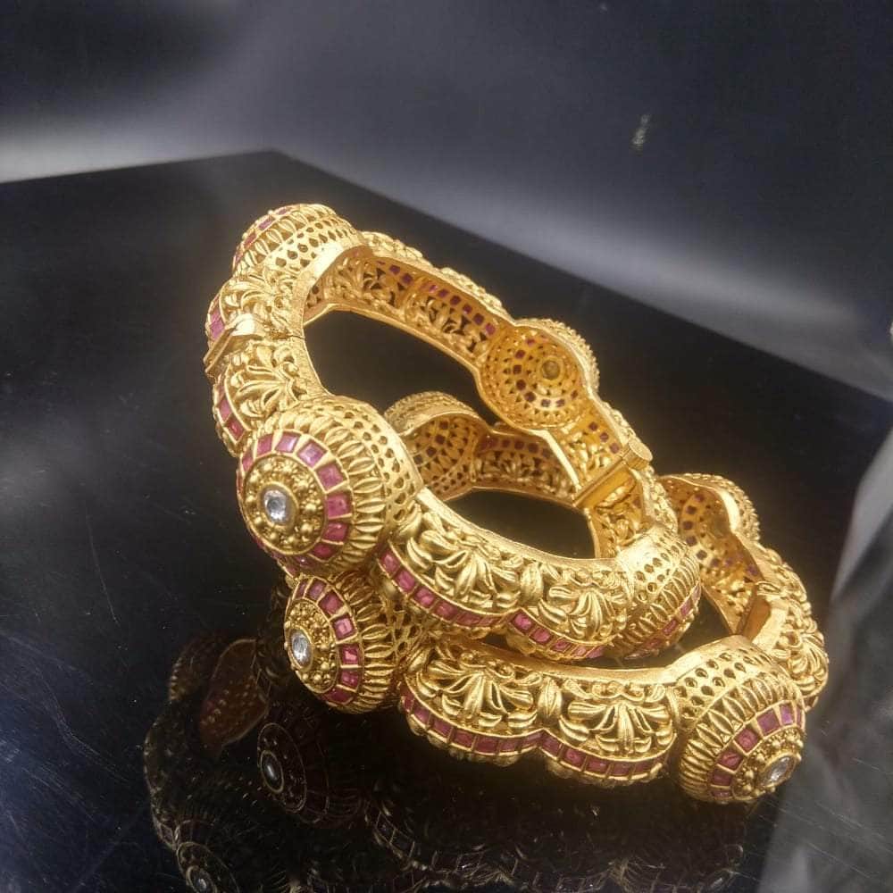 Classy Looking Gold Studded Bangle Pair - Bangles-and-bracelets - Zevar