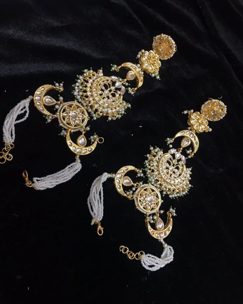 Zevar Haathphool Gold Plated Kundan And Pearls Studded Round Shape Layered Ring Bracelet Haath Phool By Zevar.