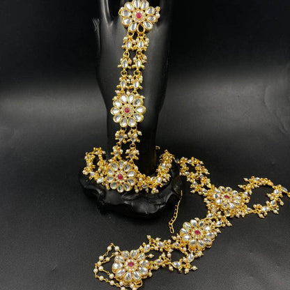 Zevar Haathphool Indian Punjabi Handcrafted Gold Polki Adjustable Hand Jewelry Bracelet Ring By Zevar.