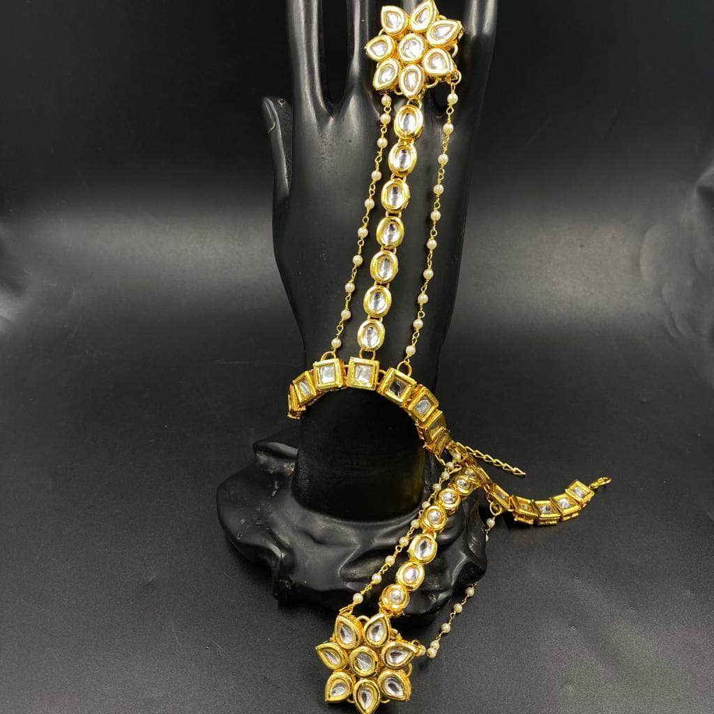 Zevar Haathphool Kundan bracelet/ Haathphool /finger bracelet/hand harness/Indian Bridal bracelet/hath panja By Zevar