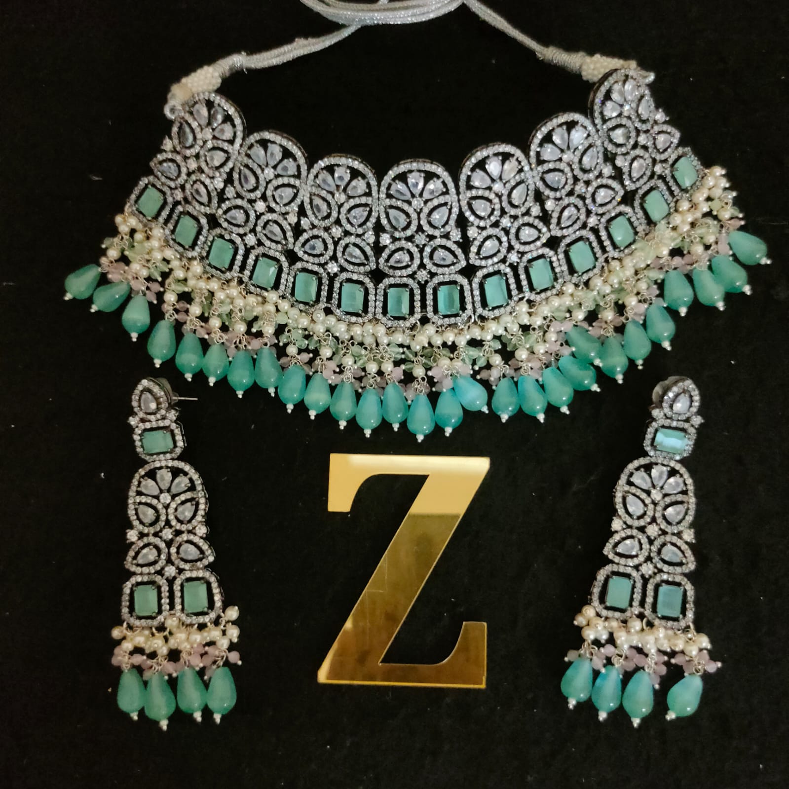 Zevar Jewelry AD Pink Heavy Choker Necklace Set By Zevar