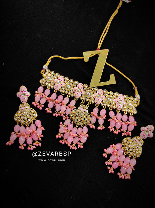 Zevar Jewelry AD Stone Meenakari Choker Necklace earrings set by Zevar