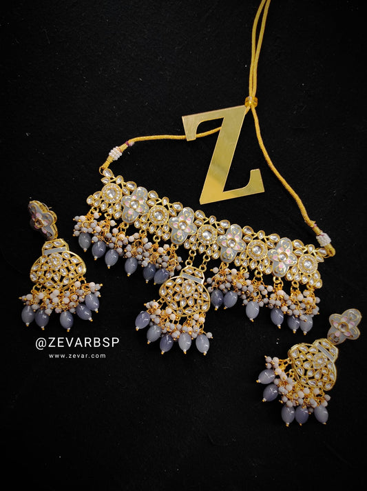 Zevar Jewelry AD Stone Meenakari Choker Necklace earrings set by Zevar