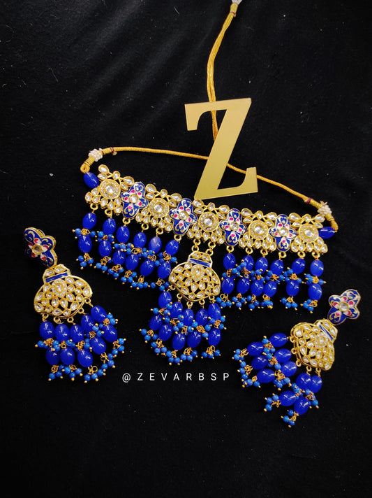 Zevar Jewelry AD Stone Meenakari Choker Necklace earrings With maangtikka set by Zevar