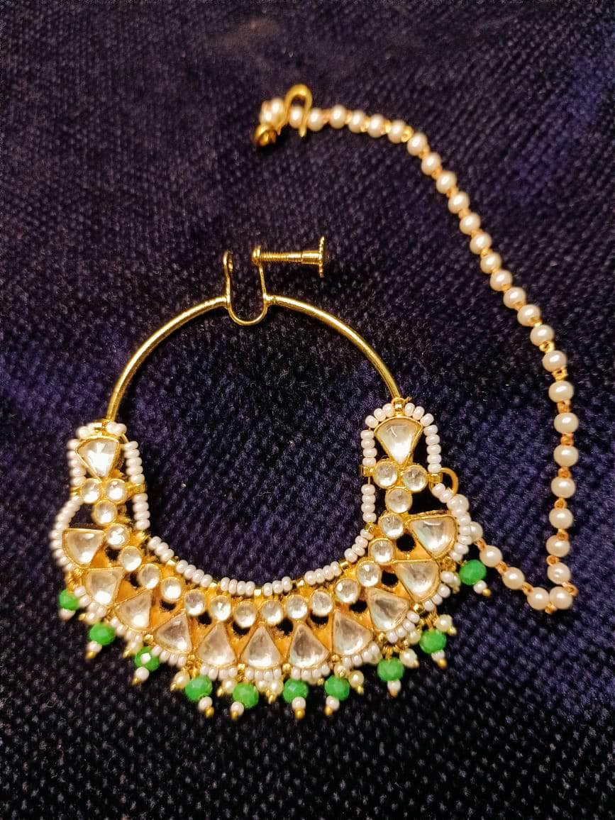 ZEVAR Premium Quality Big Size Pachi Kundan Studded Nathni