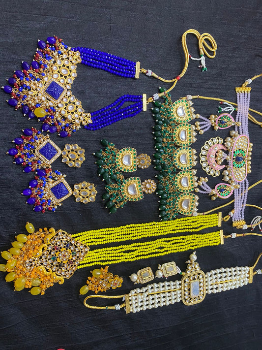 Zevar Jewelry Combo Sets Kundan Meenakari Choker Necklace & Long Necklace Set By Zevar
