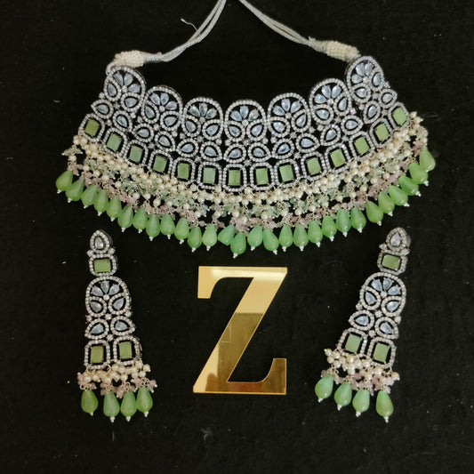 Zevar Jewelry Copy of Dark Blue AD Choker Necklace Set By Zevar
