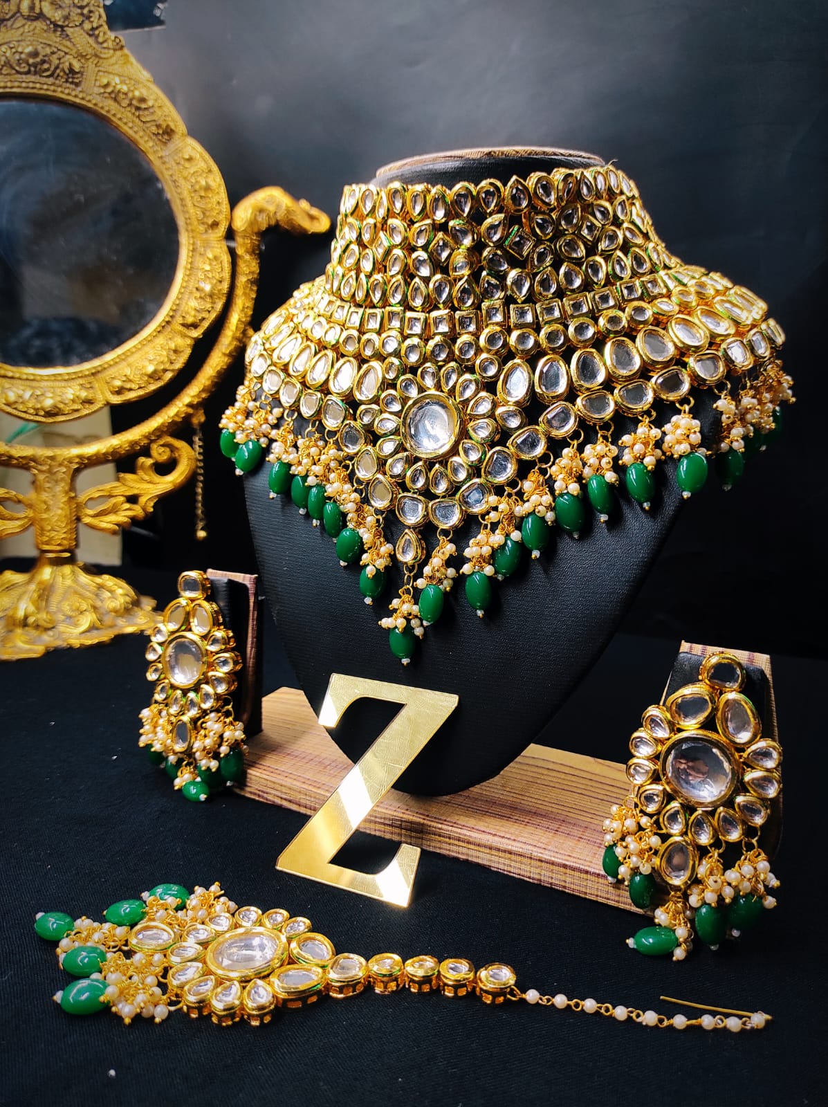 21K Pakistani Choker Set with Fresh Water Pearls Emerald & Ruby - 21K GOLD  JEWELLERY IN DUBAI 21K GOLD NECKLACE SET 21K PAKISTANI NECKLACE SET GOLD SET  IN DUBAI SHARJAH GOLD SOUQ