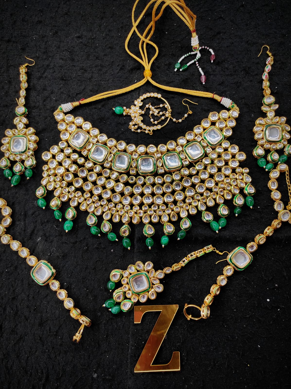 Zevar Jewelry Copy of kundan AD ston Necklace Earring With Maangtika set by Zevar