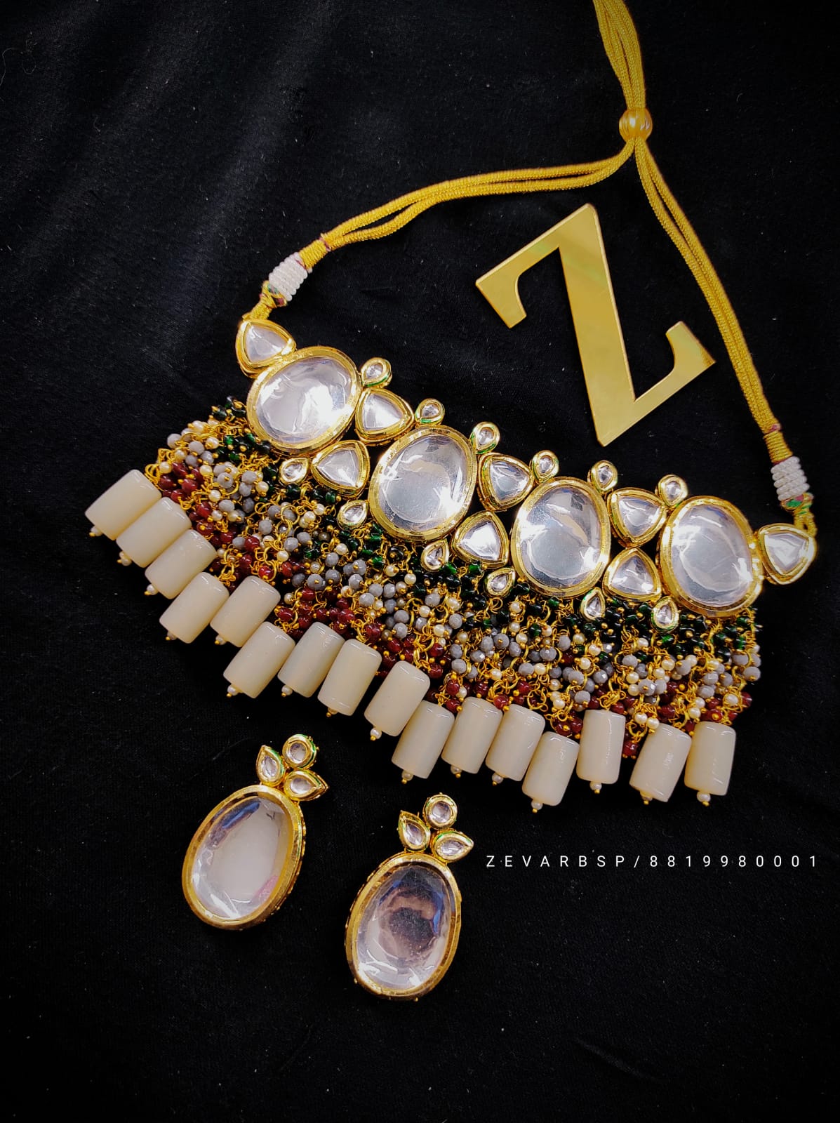 Zevar Jewelry Copy of kundan Necklace Earring With Maangtika set by Zevar