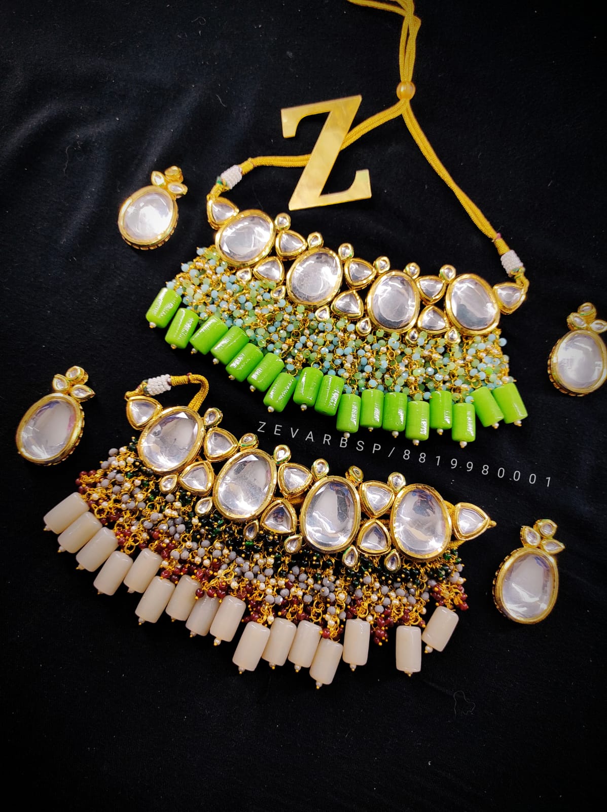 Zevar Jewelry Copy of kundan Necklace Earring With Maangtika set by Zevar