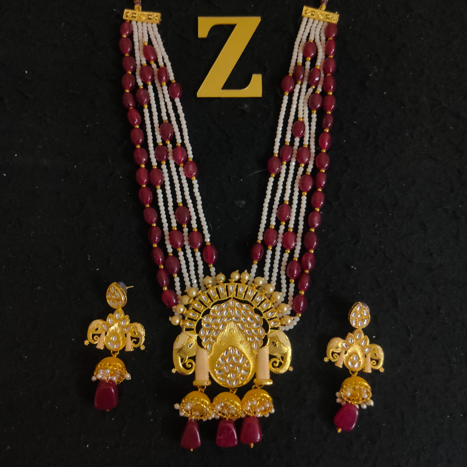 Zevar Jewelry Copy of KUNDAN PEARL LONG NECKLACE & EARRINGS SET BY ZEVAR