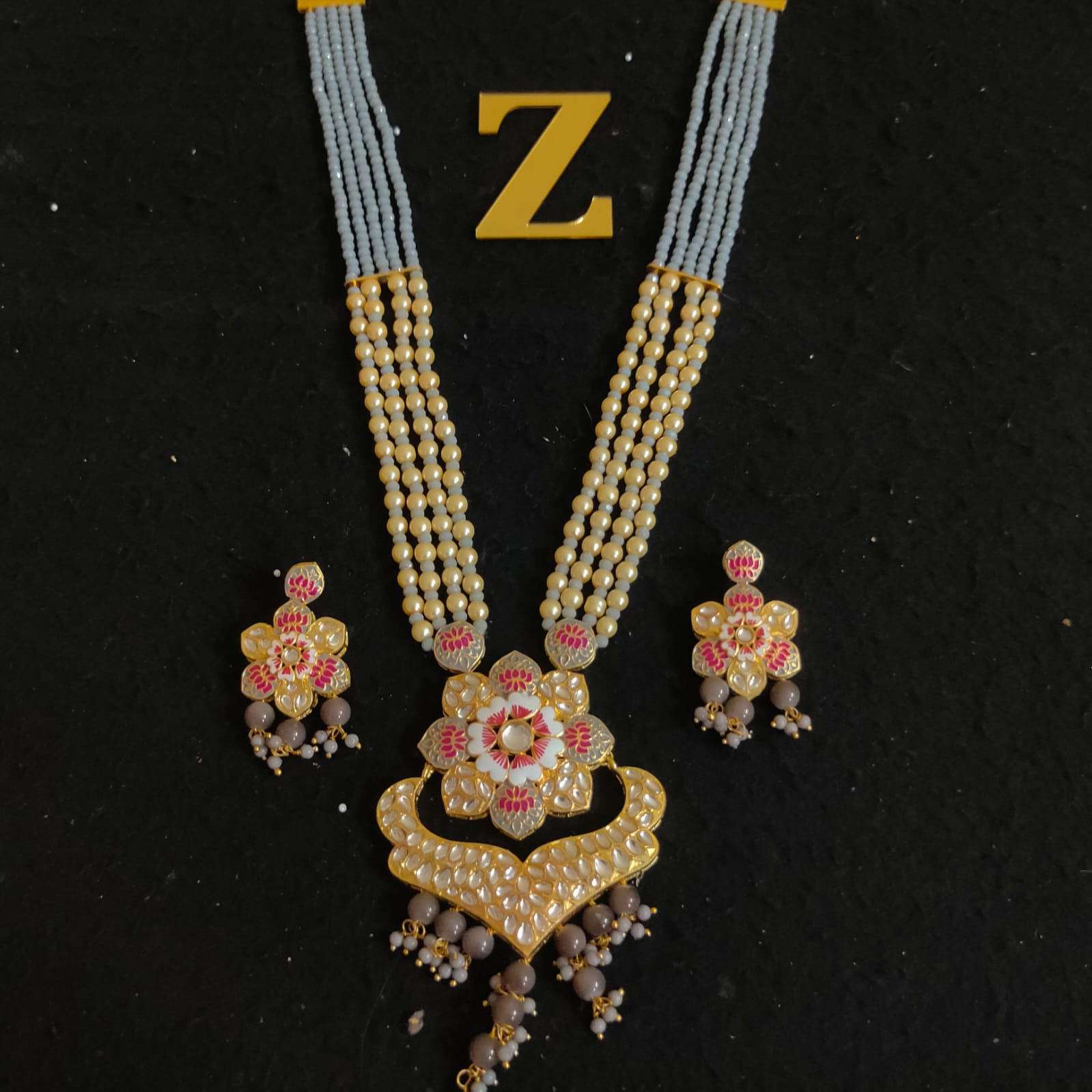 Zevar Jewelry Copy of KUNDAN PEARL LONG NECKLACE & EARRINGS SET BY ZEVAR