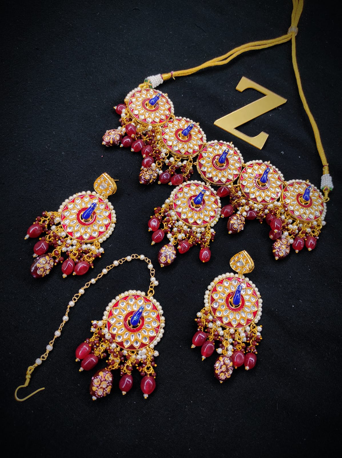 Zevar Jewelry Copy of Meenakari Choker Necklace Earrings With Maangtikka Set By Zevar