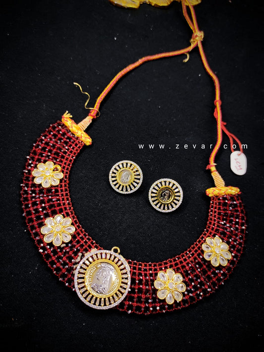 Zevar Jewelry Copy of Premium Quality AD Stone Monalisa Beads Uncut Kundan Jewellery Set By Zevar