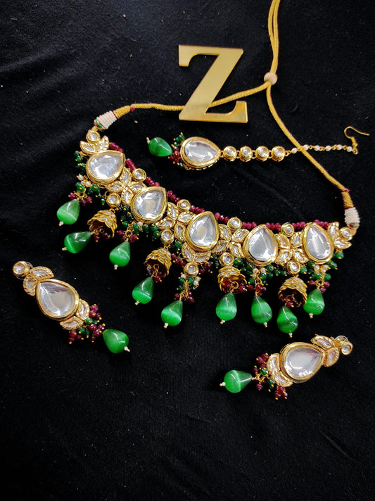 Zevar Jewelry Copy of Premium Quality Kundan Choker Necklace Earrings Back Side Meenakari Work set By Zevar