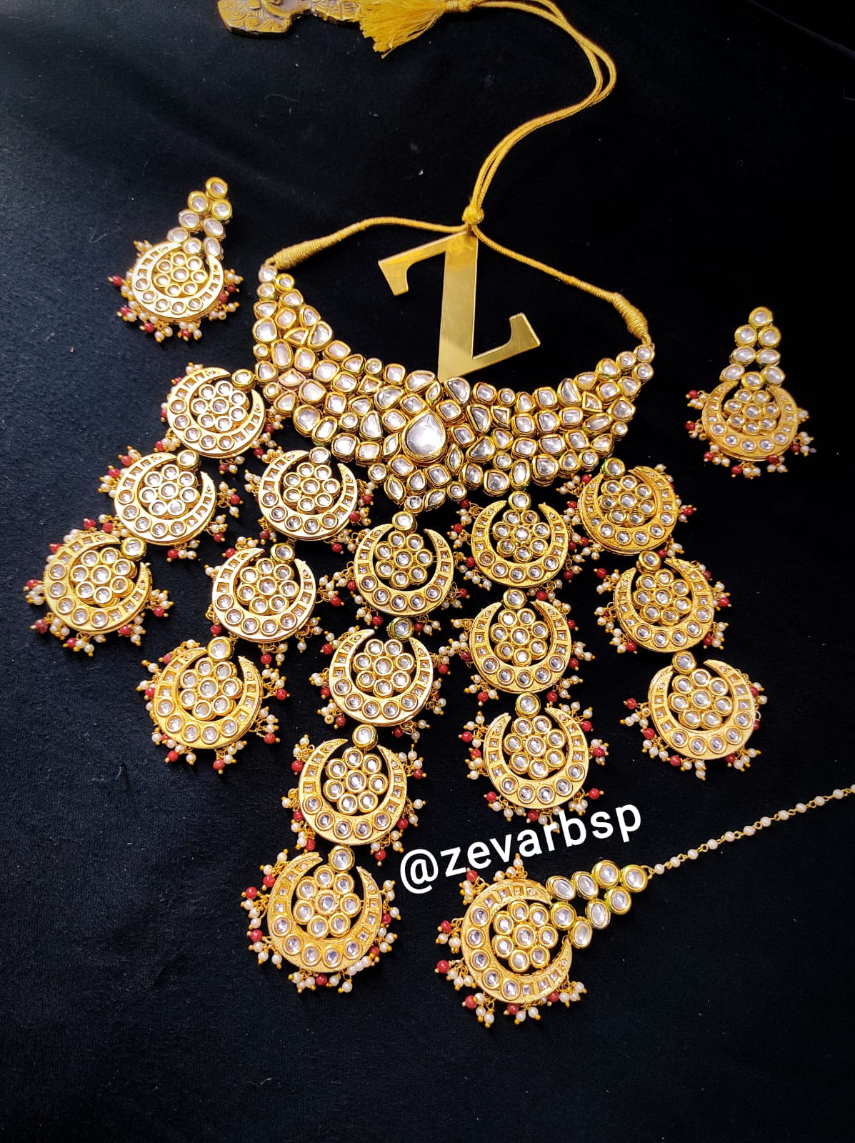 Zevar Jewelry Copy of Premium Quality New Collection Kundan Bridal Jewellery Earring With Maangtika Set By Zevar