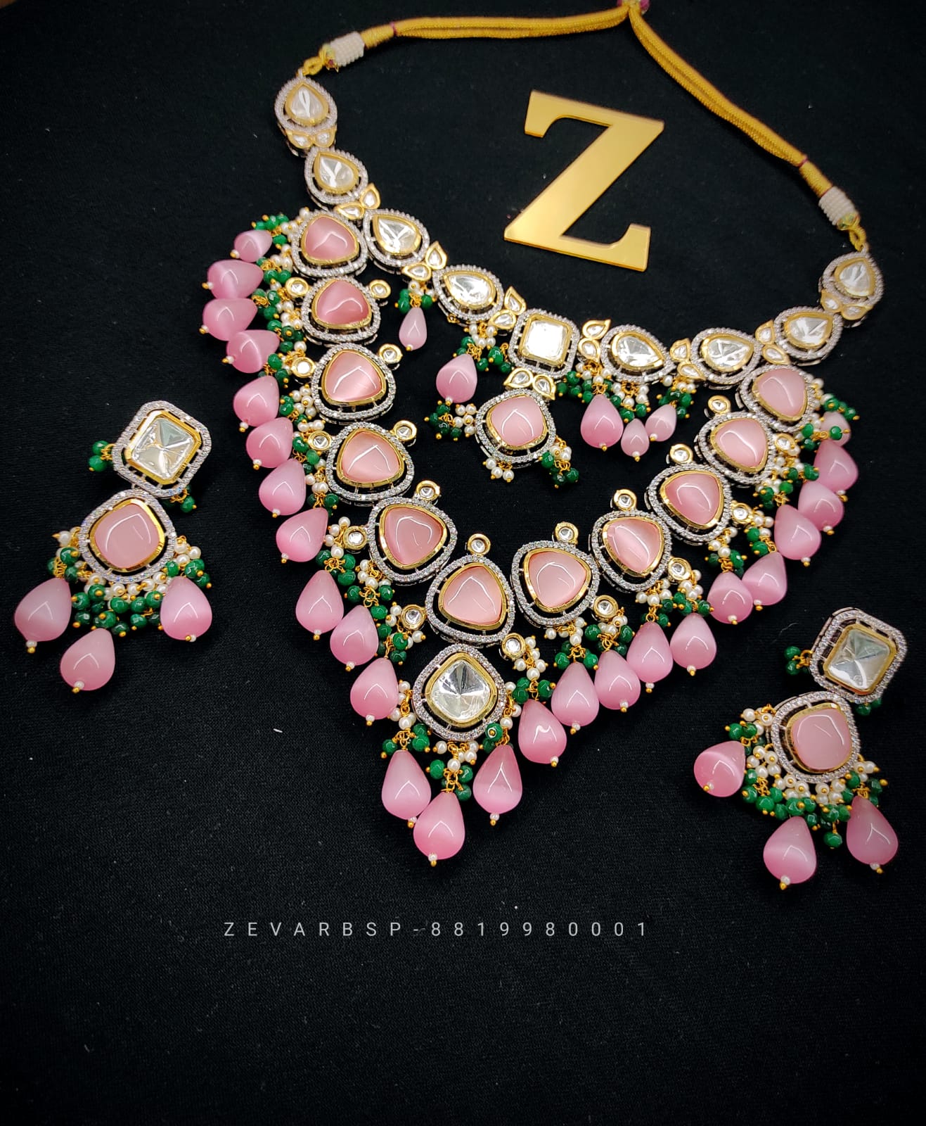 Zevar Jewelry Copy of Premium Quality Polki Uncut Kundan Bridal Jewellery Set By Zevar