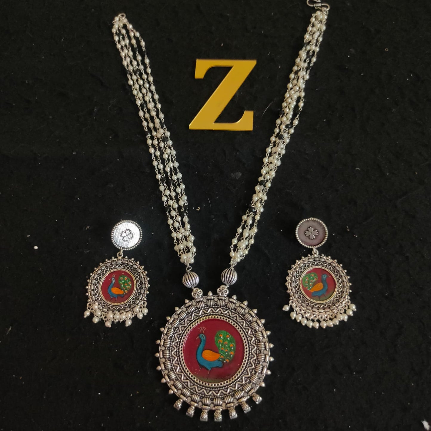 Zevar Jewelry Copy of Silver Plated high quality meenakari long necklace set by zevar