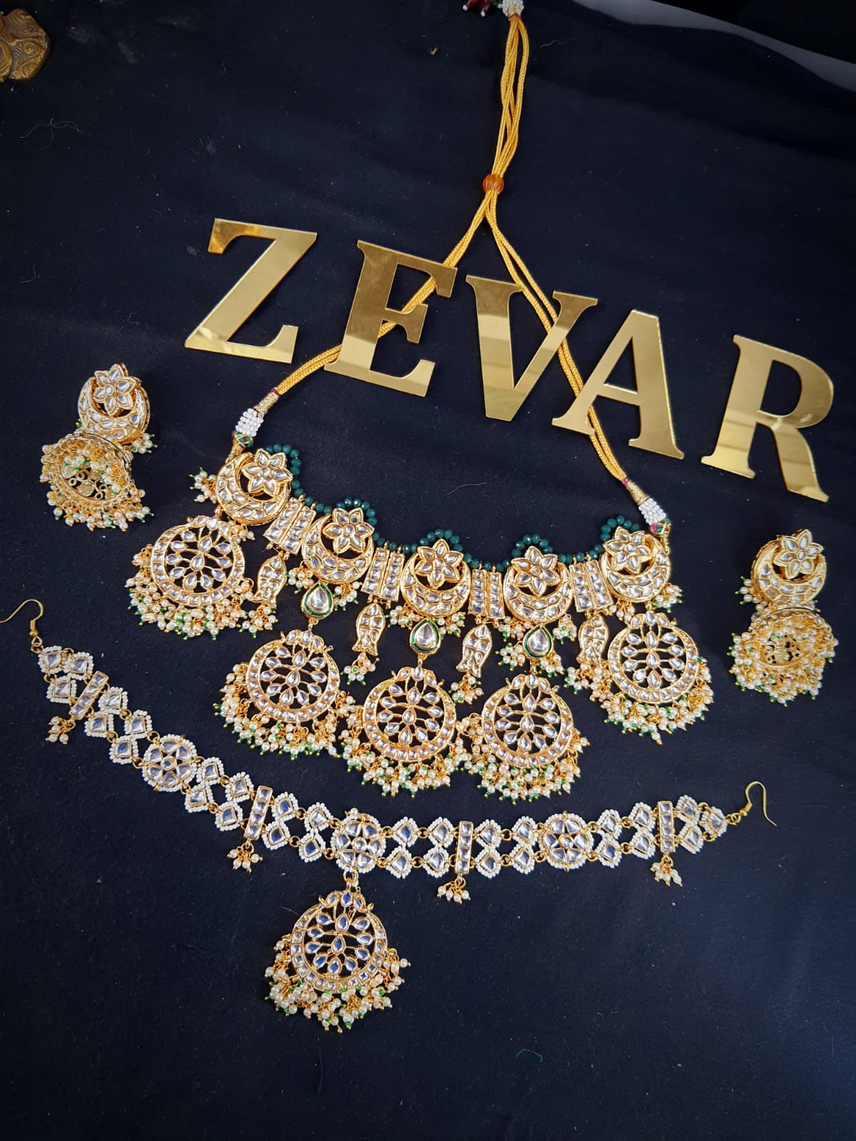 Zevar Jewelry Copy of Traditional green Kundan Bridal Jewellery Necklace set By Zevar