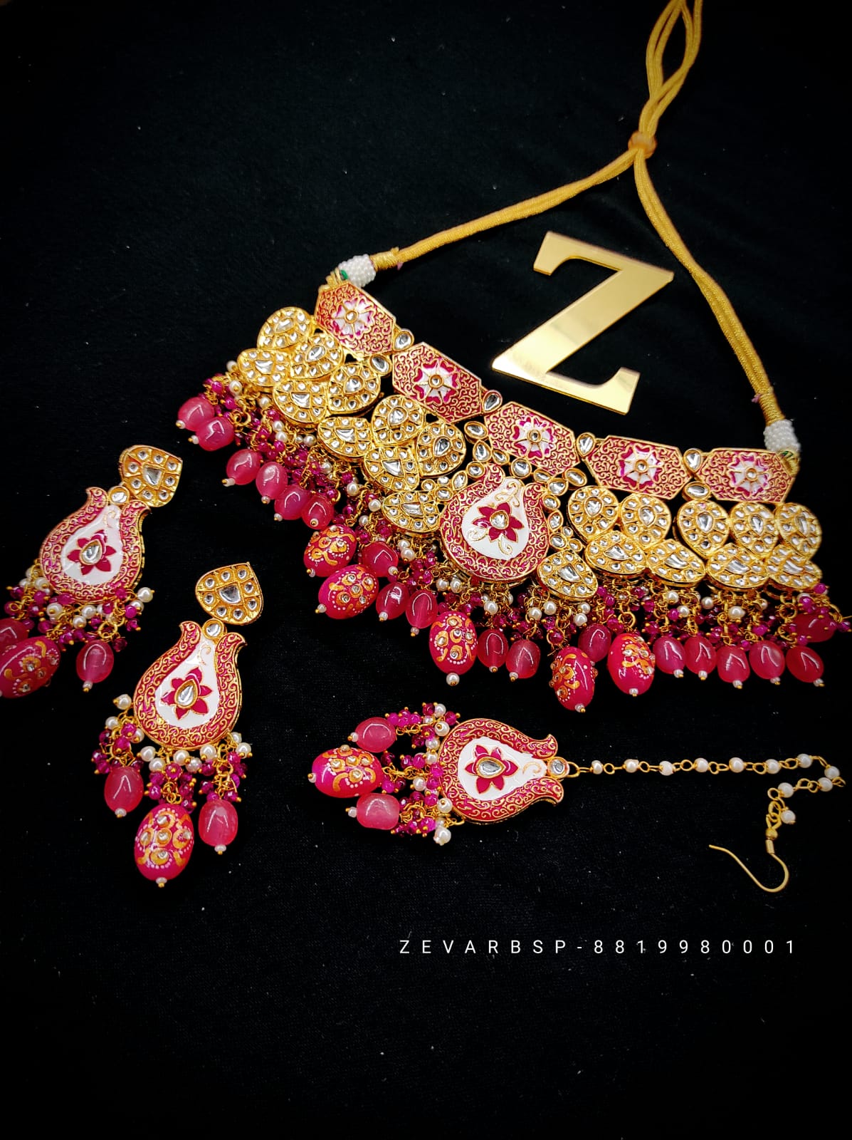 Zevar Jewelry Copy of Traditional Meenakari Choker Necklace earrings maangtikka set by Zevar