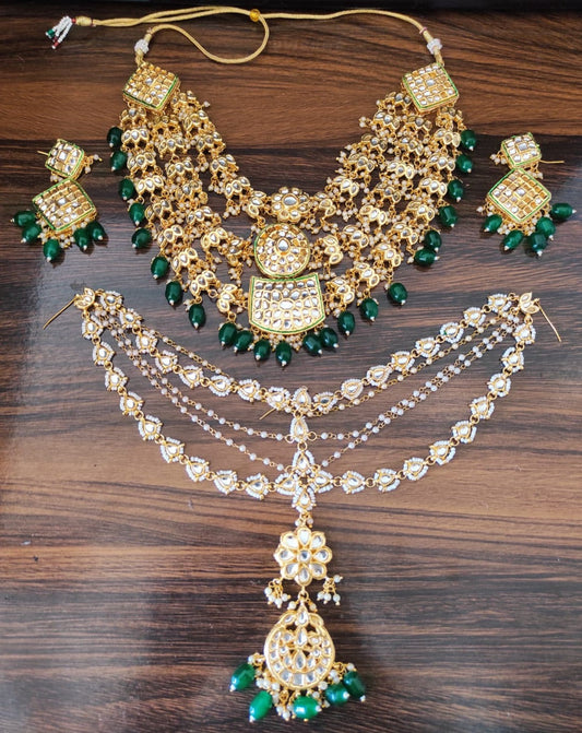 Zevar Jewelry Copy of ZEVAR | Green Kundan Bridal Jewellery Necklace With earring tikka