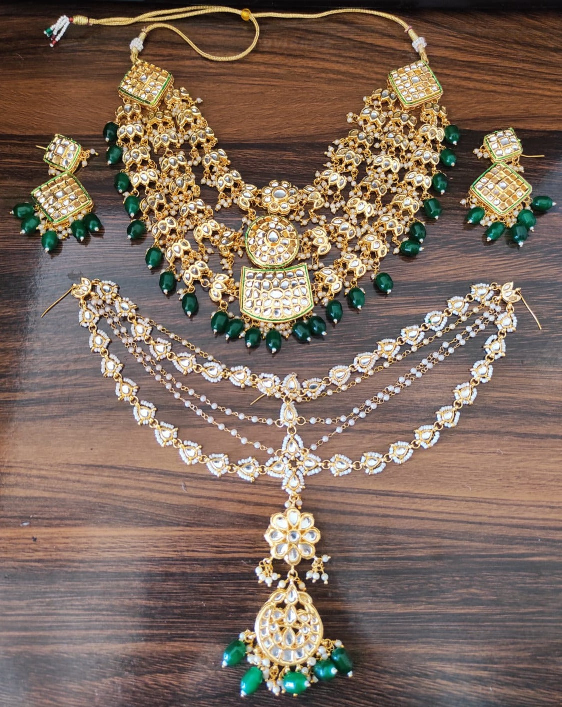 Zevar Jewelry Copy of ZEVAR | Green Kundan Bridal Jewellery Necklace With earring tikka