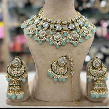 Zevar Jewelry Copy of ZEVAR | Meenakari Work Kundan Choker Necklace  Earrings with Maantikka 10