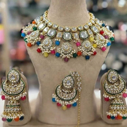 Zevar Jewelry Copy of ZEVAR | Meenakari Work Kundan Choker Necklace  Earrings with Maantikka 10