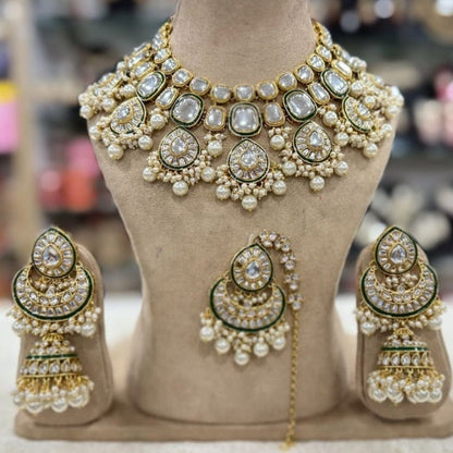Zevar Jewelry Copy of ZEVAR | Meenakari Work Kundan Choker Necklace  Earrings with Maantikka 10