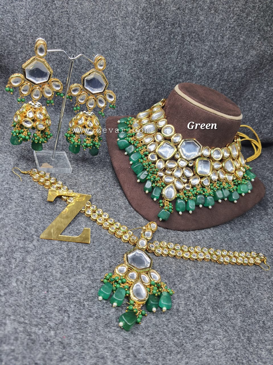 Zevar Jewelry Copy of ZEVAR | Pearl Beads kundan Choker Necklace Earring & Maangtika6.