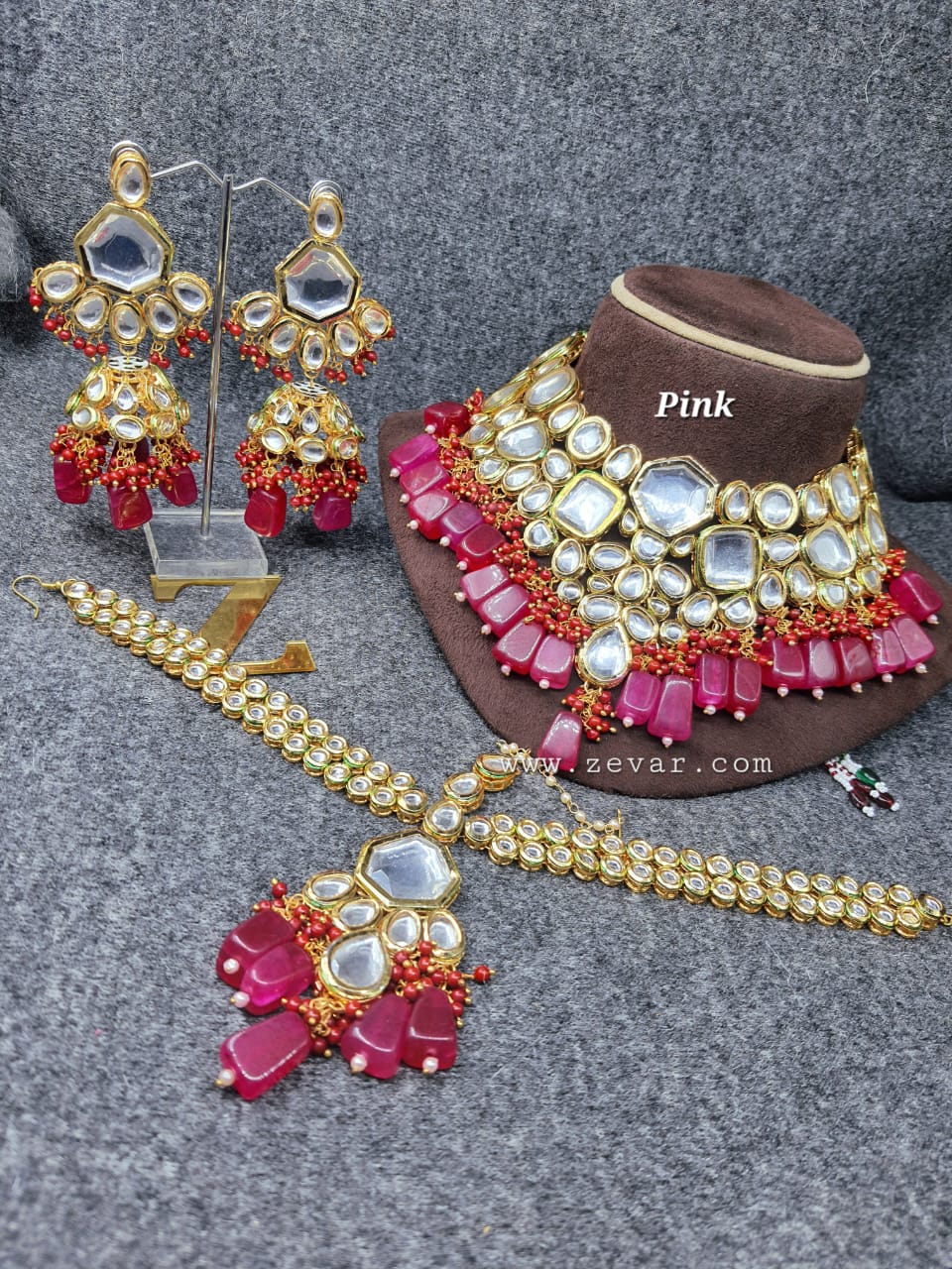 Zevar Jewelry Copy of ZEVAR | Pearl Beads kundan Choker Necklace Earring & Maangtika6.