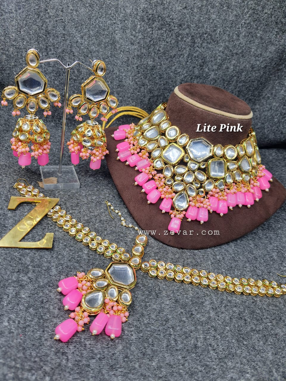 Zevar Jewelry Copy of ZEVAR | Pearl Beads kundan Choker Necklace Earring & Maangtika6.