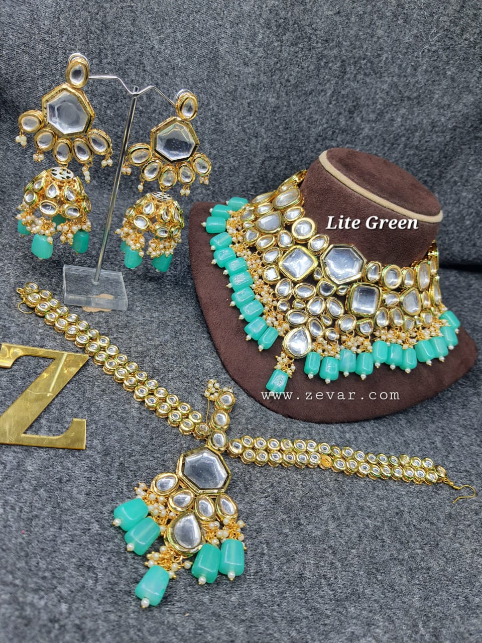 Zevar Jewelry Copy of ZEVAR | Pearl Beads kundan Choker Necklace Earring & Maangtika6.