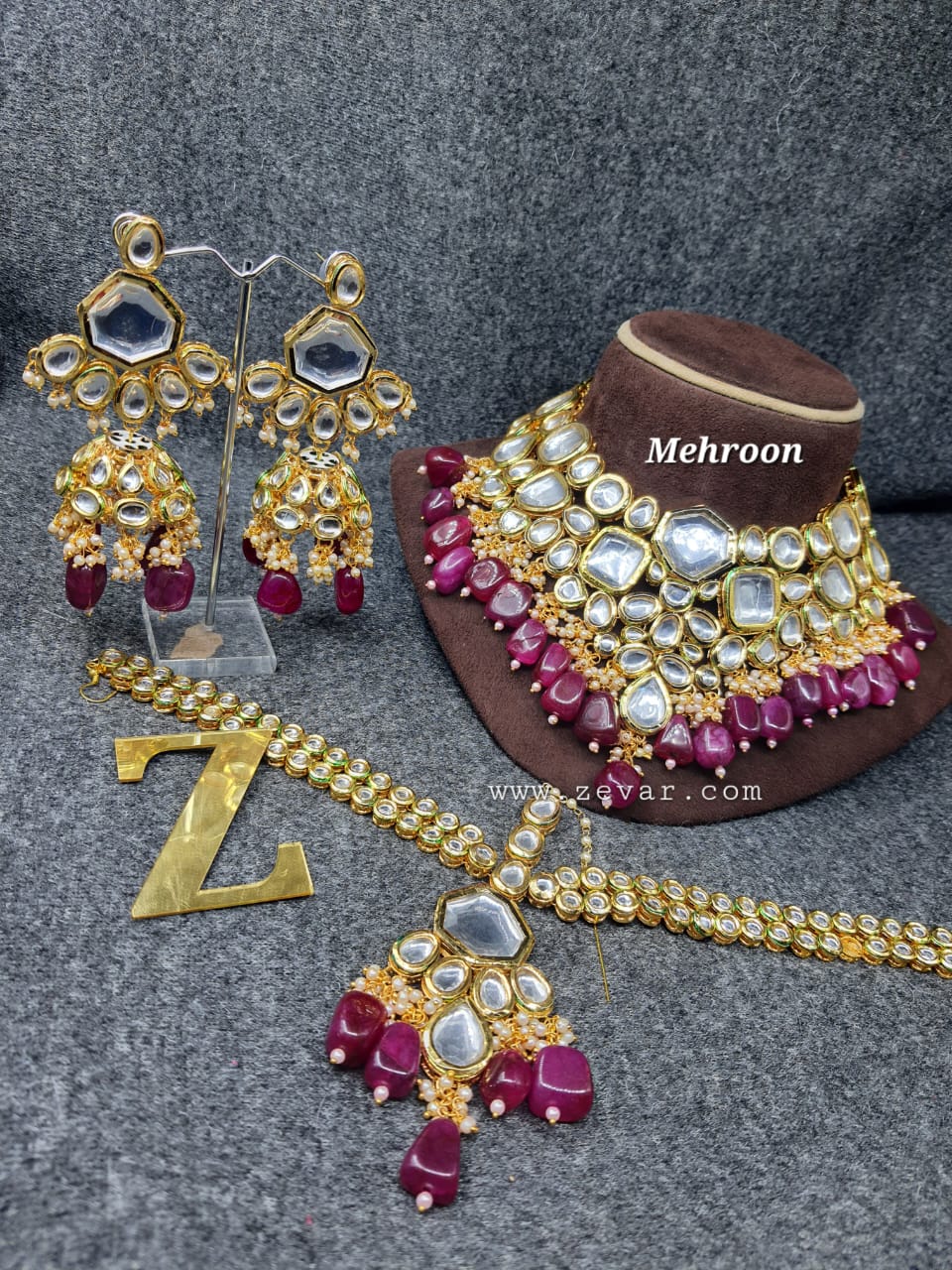 Zevar Jewelry Copy of ZEVAR | Pearl Beads kundan Choker Necklace Earring & Maangtika6.