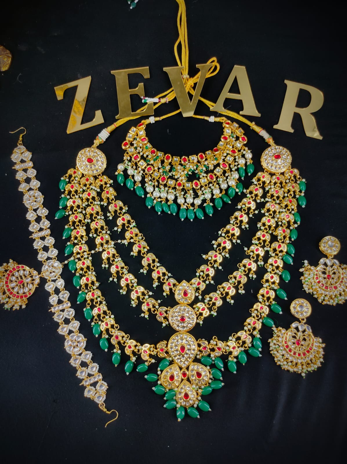 Zevar Jewelry Green Kundan Bridal Jewellery Necklace set By Zevar